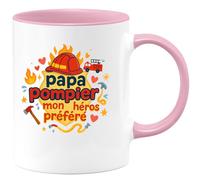quotedazur - Mug papa pompier = mon super-héros préféré - Tasse Cadeau Pompier Femme - Rose/Céramique