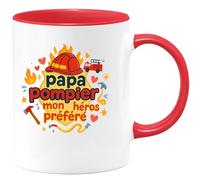 quotedazur - Mug papa pompier = mon super-héros préféré - Tasse Cadeau Pompier Femme - Rouge/Céramique