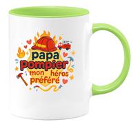 quotedazur - Mug papa pompier = mon super-héros préféré - Tasse Cadeau Pompier Femme - Vert/Céramique