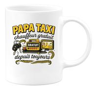 quotedazur - Mug Papa taxi, chauffeur gratuit depuis toujours - Tasse Cadeau Humour Homme - Blanc/Céramique