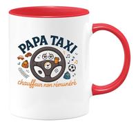 quotedazur - Mug papa taxi, chauffeur non rémunéré - Tasse Cadeau Humour Homme - Rouge/Céramique