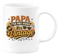 quotedazur - Mug Papa, t'es pas vieux, t'es vintage - Tasse Cadeau Anniversaire Femme - Blanc/Céramique