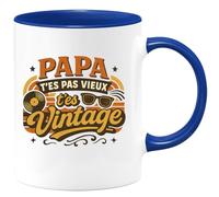 quotedazur - Mug Papa, t'es pas vieux, t'es vintage - Tasse Cadeau Anniversaire Femme - Bleu/Céramique