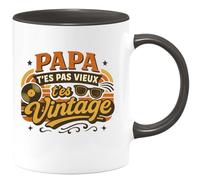 quotedazur - Mug Papa, t'es pas vieux, t'es vintage - Tasse Cadeau Anniversaire Femme - Noir/Céramique
