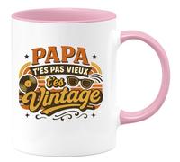 quotedazur - Mug Papa, t'es pas vieux, t'es vintage - Tasse Cadeau Anniversaire Femme - Rose/Céramique
