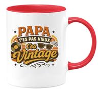 quotedazur - Mug Papa, t'es pas vieux, t'es vintage - Tasse Cadeau Anniversaire Femme - Rouge/Céramique