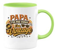 quotedazur - Mug Papa, t'es pas vieux, t'es vintage - Tasse Cadeau Anniversaire Femme - Vert/Céramique