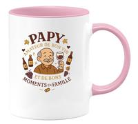 quotedazur - Mug Papy amateur de bon vin et de bons moments en famille - Tasse Cadeau Papy Homme - Rose/Céramique