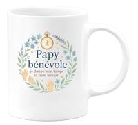 quotedazur - Mug Papy bénévole : je donne mon temps et mon amour - Tasse Cadeau Papy Homme - Blanc/Céramique