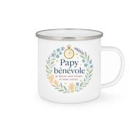 quotedazur - Mug Papy bénévole : je donne mon temps et mon amour - Tasse Cadeau Papy Homme - Blanc/Emaillé