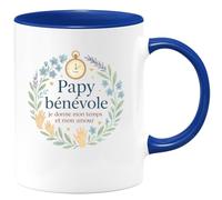 quotedazur - Mug Papy bénévole : je donne mon temps et mon amour - Tasse Cadeau Papy Homme - Bleu/Céramique