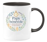 quotedazur - Mug Papy bénévole : je donne mon temps et mon amour - Tasse Cadeau Papy Homme - Noir/Céramique