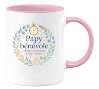quotedazur - Mug Papy bénévole : je donne mon temps et mon amour - Tasse Cadeau Papy Homme - Rose/Céramique