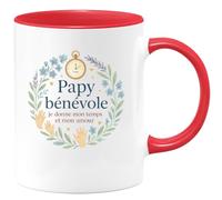 quotedazur - Mug Papy bénévole : je donne mon temps et mon amour - Tasse Cadeau Papy Homme - Rouge/Céramique