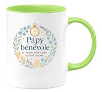 quotedazur - Mug Papy bénévole : je donne mon temps et mon amour - Tasse Cadeau Papy Homme - Vert/Céramique