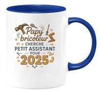 quotedazur - Mug Papy bricoleur cherche petit assistant pour 2025 - Tasse Cadeau Annonce Grossesse Naissance Papy Homme - Bleu/Céramique