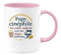 quotedazur - Mug Papy cinéphile : mes petits-enfants sont mes stars préférées - Tasse Cadeau Papy Homme - Rose/Céramique