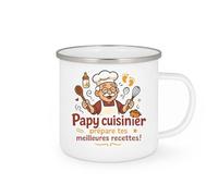 quotedazur - Mug Papy cuisinier, prépare tes meilleures recettes ! - Tasse Cadeau Annonce Grossesse Naissance Papy Homme - Blanc/Emaillé
