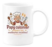 quotedazur - Mug Papy cuisinier, prépare tes meilleures recettes ! - Tasse Cadeau Annonce Grossesse Naissance Papy Homme - Blanc/Céramique