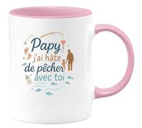 quotedazur - Mug Papy, j'ai hâte de pêcher avec toi - Tasse Cadeau Annonce Grossesse Naissance Papy Homme - Rose/Céramique