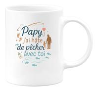 quotedazur - Mug Papy, j'ai hâte de pêcher avec toi - Tasse Cadeau Annonce Grossesse Naissance Papy Homme - Blanc/Céramique