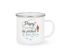quotedazur - Mug Papy, j'ai hâte de pêcher avec toi - Tasse Cadeau Annonce Grossesse Naissance Papy Homme - Blanc/Emaillé