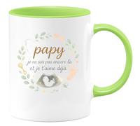quotedazur - Mug papy je ne suis pas encore là et je t'aime déjà - Tasse Cadeau Annonce grossesse naissance futur papy Homme - Vert/Céramique