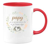 quotedazur - Mug papy je ne suis pas encore là et je t'aime déjà - Tasse Cadeau Annonce grossesse naissance futur papy Homme - Rouge/Céramique
