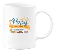 quotedazur - Mug Papy... le plus beau titre après papa ! - Tasse Cadeau Annonce Grossesse Naissance Papy Homme - Blanc/Céramique