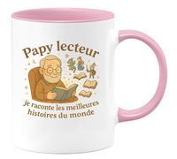 quotedazur - Mug Papy lecteur : je raconte les meilleures histoires du monde - Tasse Cadeau Papy Homme - Rose/Céramique