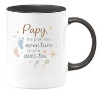 quotedazur - Mug Papy, ma première aventure ce sera avec toi - Tasse Cadeau Annonce Grossesse Naissance Papy Homme - Noir/Céramique