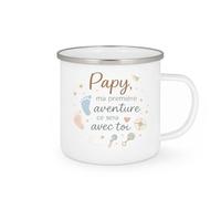 quotedazur - Mug Papy, ma première aventure ce sera avec toi - Tasse Cadeau Annonce Grossesse Naissance Papy Homme - Blanc/Emaillé