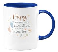 quotedazur - Mug Papy, ma première aventure ce sera avec toi - Tasse Cadeau Annonce Grossesse Naissance Papy Homme - Bleu/Céramique