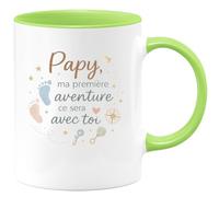 quotedazur - Mug Papy, ma première aventure ce sera avec toi - Tasse Cadeau Annonce Grossesse Naissance Papy Homme - Vert/Céramique