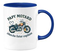 quotedazur - Mug Papy motard cherche futur copilote - Tasse Cadeau Annonce Grossesse Naissance Papy Homme - Bleu/Céramique