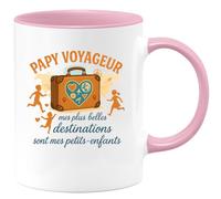 quotedazur - Mug Papy voyageur : mes plus belles destinations sont mes petits-enfants - Tasse Cadeau Papy Homme - Rose/Céramique