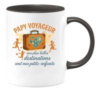 quotedazur - Mug Papy voyageur : mes plus belles destinations sont mes petits-enfants - Tasse Cadeau Papy Homme - Noir/Céramique