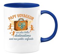 quotedazur - Mug Papy voyageur : mes plus belles destinations sont mes petits-enfants - Tasse Cadeau Papy Homme - Bleu/Céramique