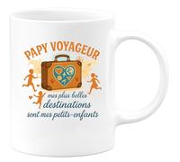 quotedazur - Mug Papy voyageur : mes plus belles destinations sont mes petits-enfants - Tasse Cadeau Papy Homme - Blanc/Céramique