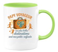 quotedazur - Mug Papy voyageur : mes plus belles destinations sont mes petits-enfants - Tasse Cadeau Papy Homme - Vert/Céramique