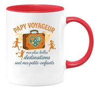 quotedazur - Mug Papy voyageur : mes plus belles destinations sont mes petits-enfants - Tasse Cadeau Papy Homme - Rouge/Céramique
