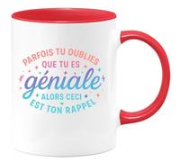 quotedazur - Mug Parfais tu oublies que tu es géniale alors ceci est ton rappel - Tasse Cadeau Reconnaissance, humour Femme - Rouge/Céramique