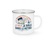 quotedazur - Mug Parisien depuis 3 jours et déjà je râle dans le métro - Tasse Cadeau Humour Homme - Blanc/Emaillé
