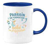 quotedazur - Mug Parrain en formation bébé en préparation - Tasse Cadeau Baptême Demande Futur Parrain Homme - Bleu/Céramique