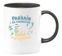 quotedazur - Mug Parrain en formation bébé en préparation - Tasse Cadeau Baptême Demande Futur Parrain Homme - Noir/Céramique