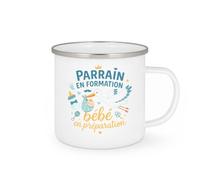 quotedazur - Mug Parrain en formation bébé en préparation - Tasse Cadeau Baptême Demande Futur Parrain Homme - Blanc/Emaillé