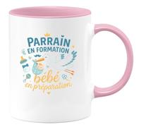 quotedazur - Mug Parrain en formation bébé en préparation - Tasse Cadeau Baptême Demande Futur Parrain Homme - Rose/Céramique