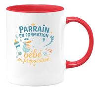 quotedazur - Mug Parrain en formation bébé en préparation - Tasse Cadeau Baptême Demande Futur Parrain Homme - Rouge/Céramique