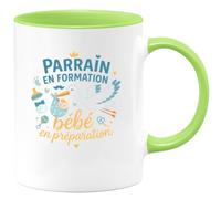 quotedazur - Mug Parrain en formation bébé en préparation - Tasse Cadeau Baptême Demande Futur Parrain Homme - Vert/Céramique