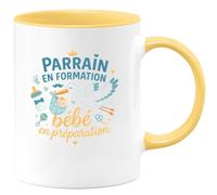 quotedazur - Mug Parrain en formation bébé en préparation - Tasse Cadeau Baptême Demande Futur Parrain Homme - Jaune/Céramique